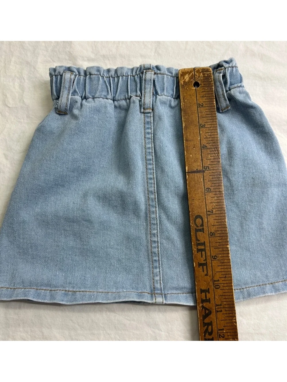 SHEIN Girls 5Y Daisy Print Denim Skirt Blue Elastic Waist Cotton Blend